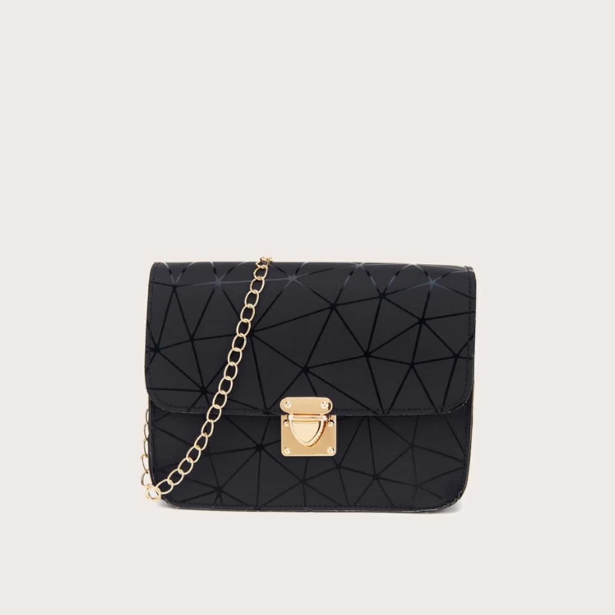

Geometric Line Chain Bag, Black