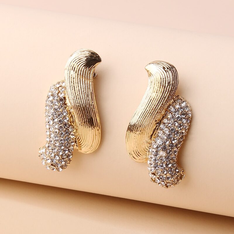 

Rhinestone Wave Drop Earrings, Gold