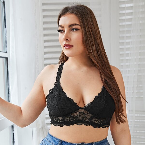 

Plus Floral Lace Bralette, Black