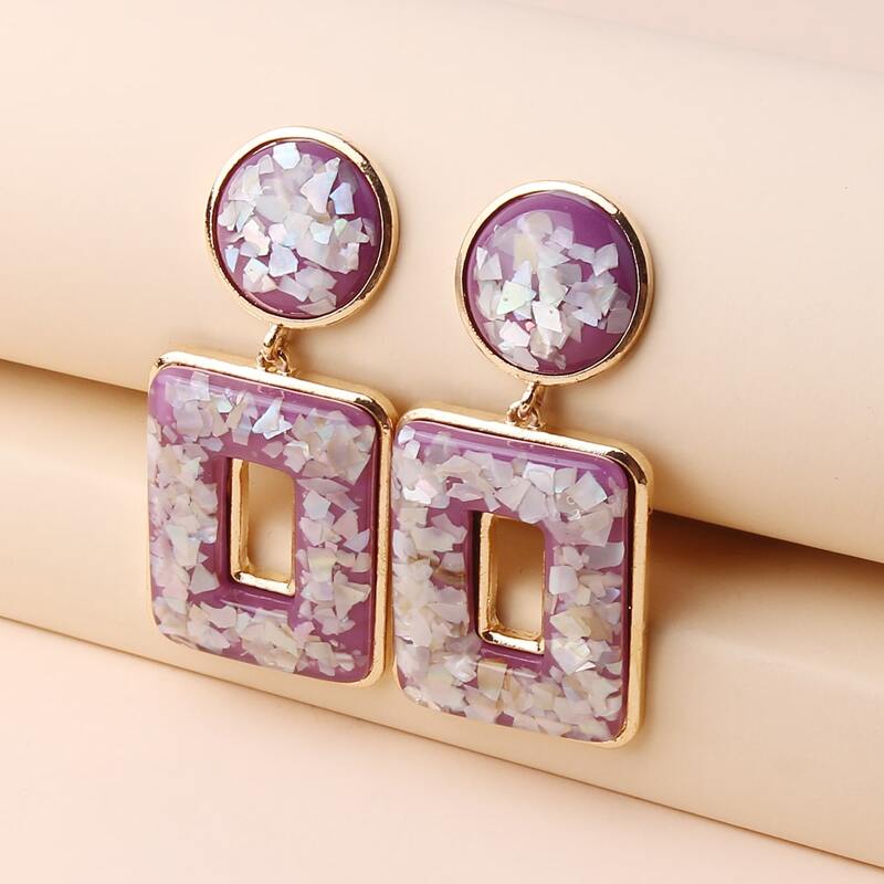 

Geo Dangle Earrings, Purple