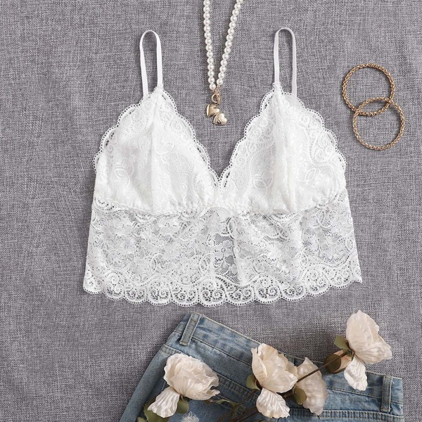 

Plus Floral Lace Longline Bralette, White