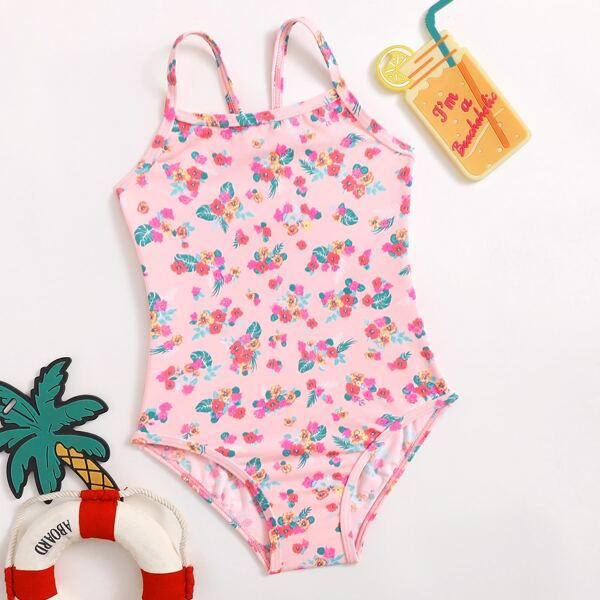 

Baby Girl Ditsy Floral One Piece Swimsuit, Baby pink