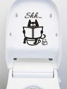 Hình dán nhà vệ sinh in hình mèo hoạt hình - màu đen - Xem 1