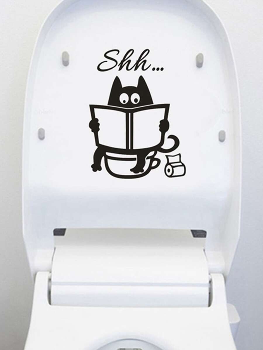 Hình dán nhà vệ sinh in hình mèo hoạt hình - màu đen - Xem 1