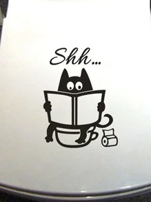 Hình dán nhà vệ sinh in hình mèo hoạt hình - màu đen - Xem 3