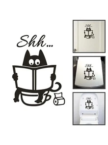 Hình dán nhà vệ sinh in hình mèo hoạt hình - màu đen - Xem 4