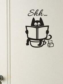 Hình dán nhà vệ sinh in hình mèo hoạt hình - màu đen - Xem 5