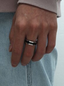 Fashionable and Popular Men Two Tone Ring Alloy for Jewelry Gift and for a Stylish Look - Black - View 1