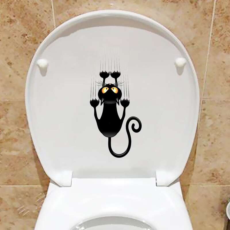 

Cartoon Cat Print Toilet Sticker, Black