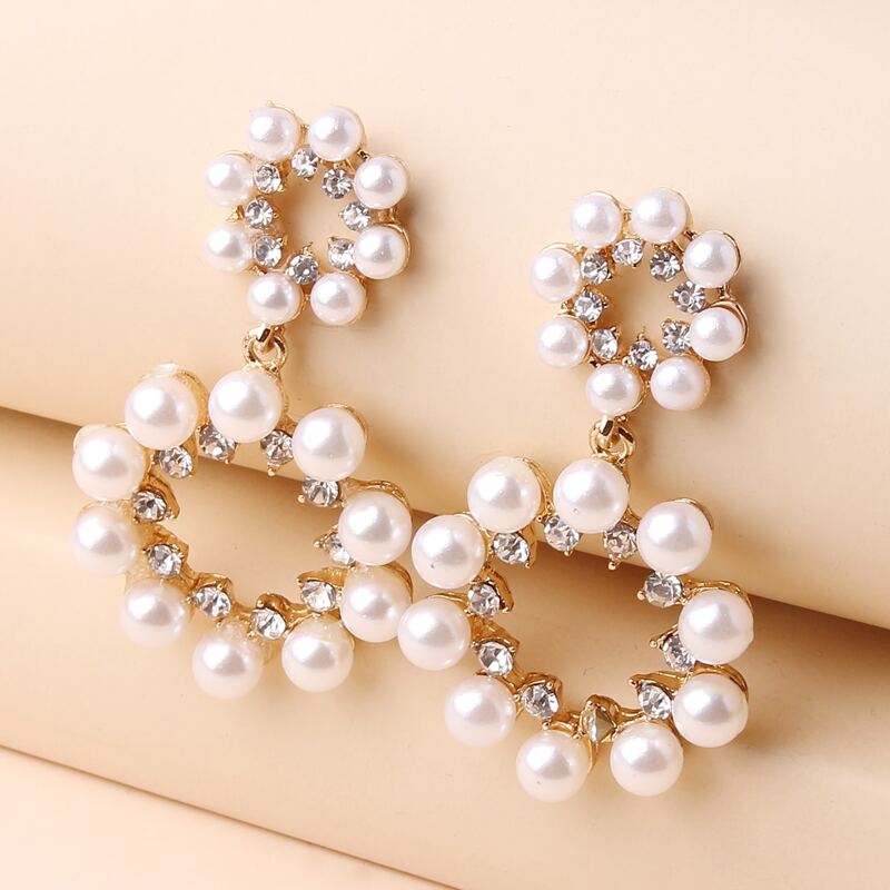 

Faux Pearl Circle Drop Earrings, White