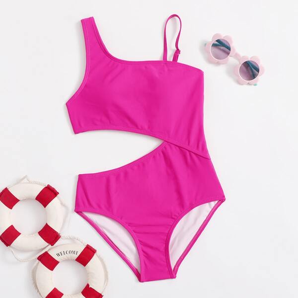 

Girls Cut Out One Piece Swimsuit, Hot pink