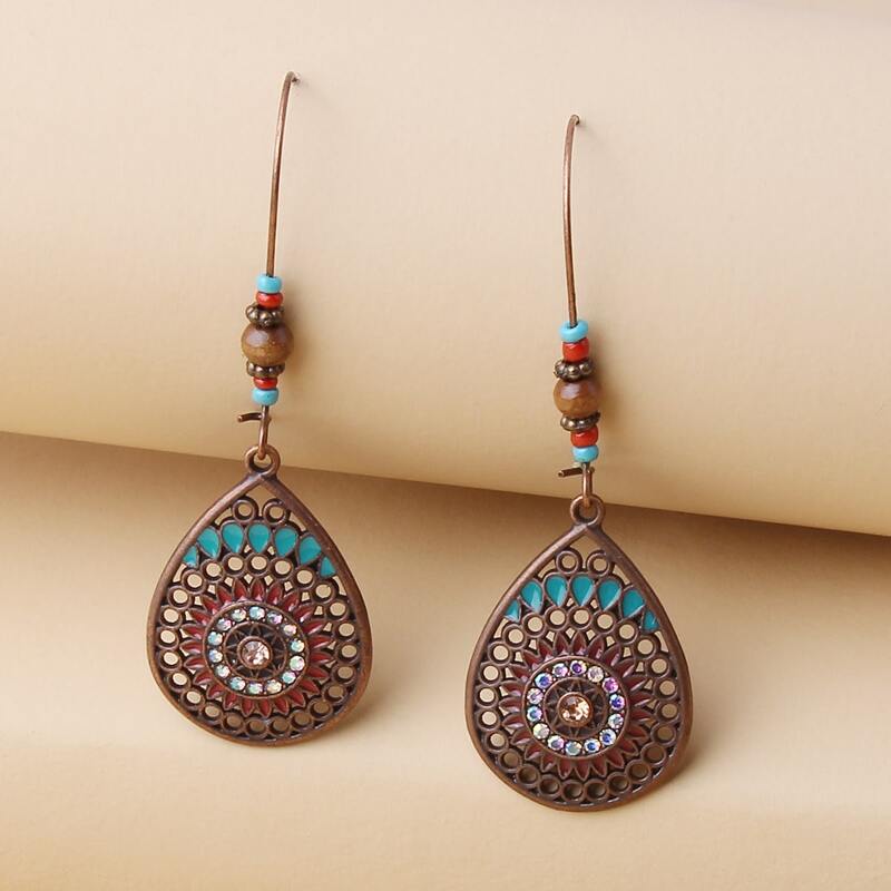 

Hollow Water Drop Earrings, Bronze