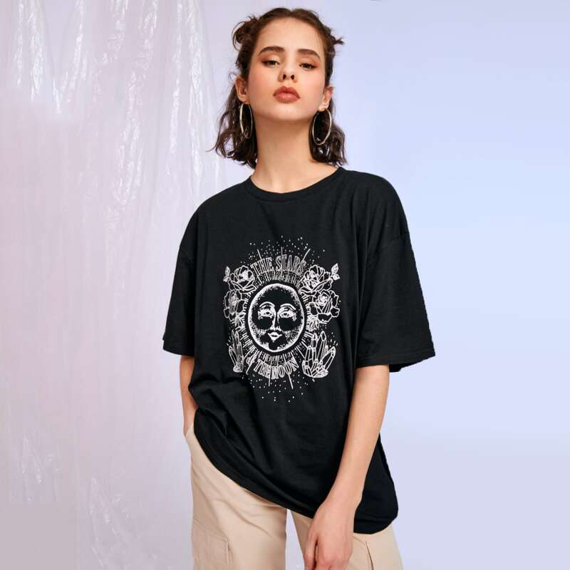 

Letter Sun Graphic Oversized Tee, Black