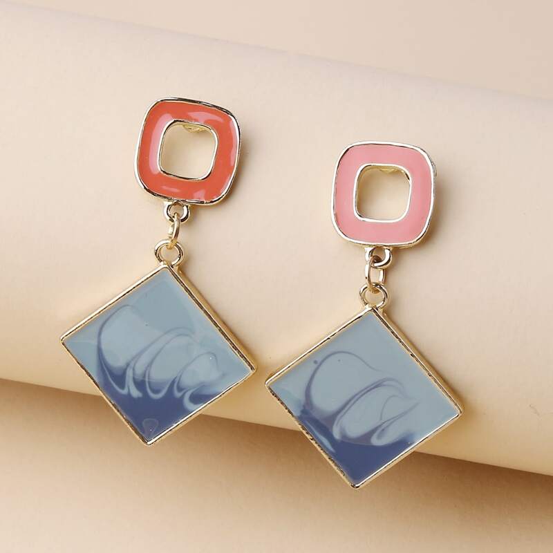 

Colorblock Square Drop Earrings, Multicolor