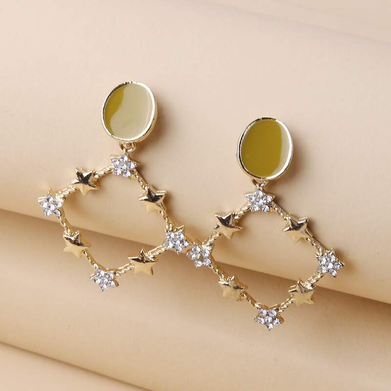

Rhinestone Star Square Drop Earrings, Gold