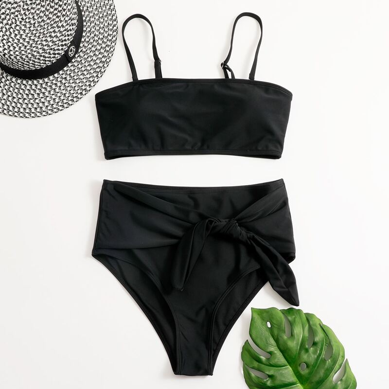 

Knot Decor High Waist Bikini Swimsuit, Black