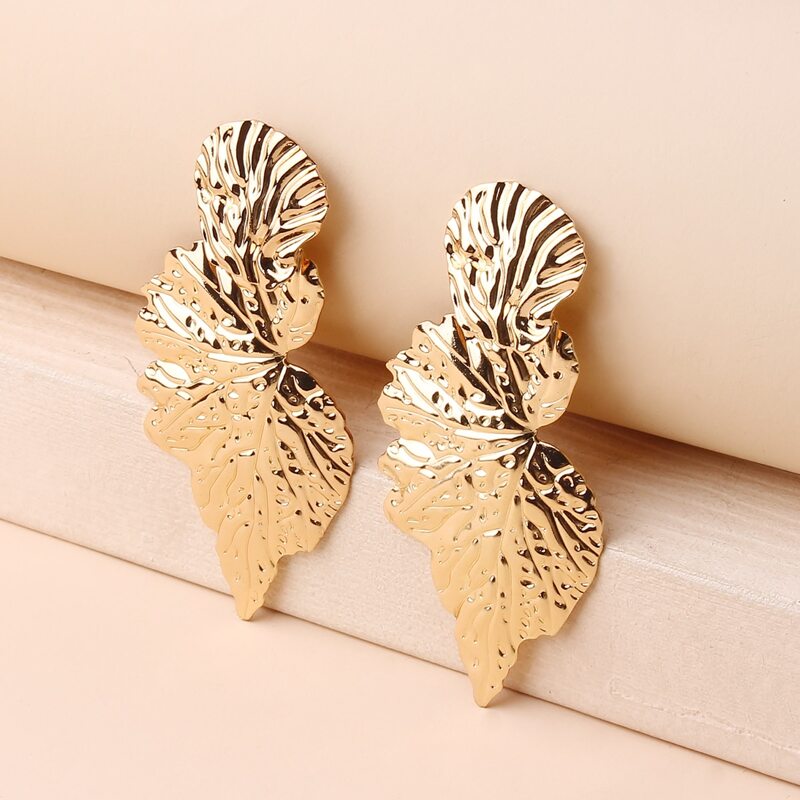

Textured Leaf Drop Earrings, Gold