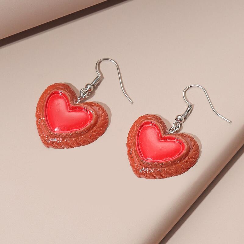 

Heart Biscuit Drop Earrings, Red
