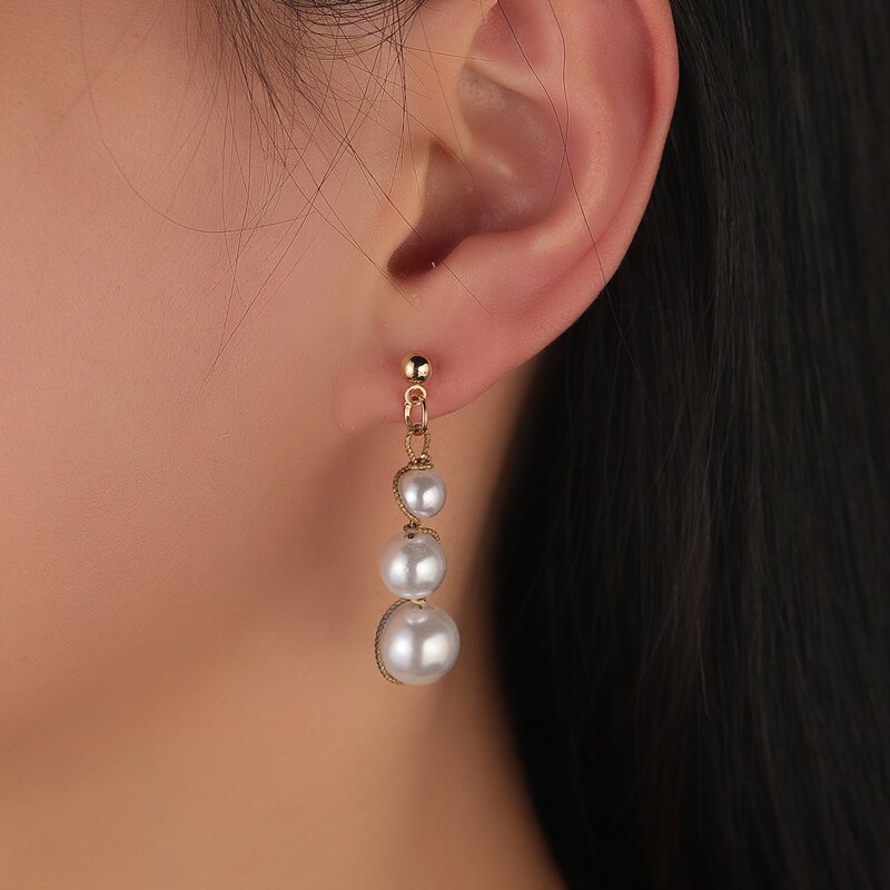 

Faux Pearl Beaded Drop Earrings, White