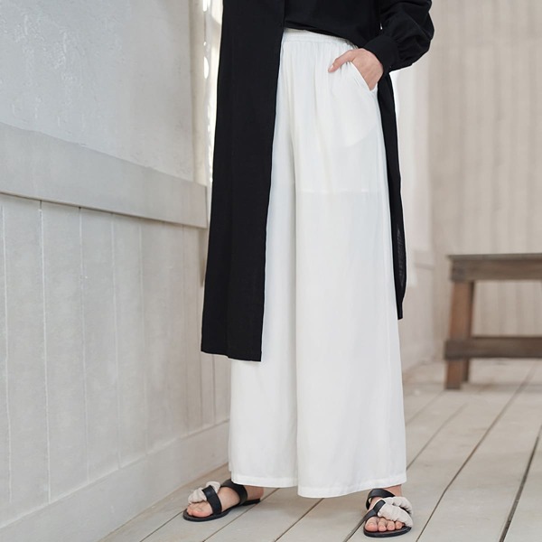 

Solid Wide Leg Pants, White