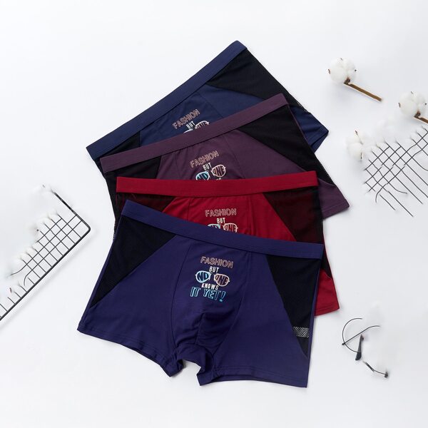 

Men 4pcs Slogan Graphic Boxer Brief, Multicolor