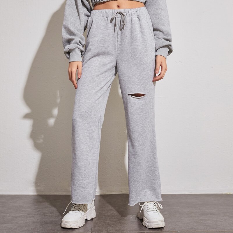 

Drawstring Waist Cut Out Pants, Light grey