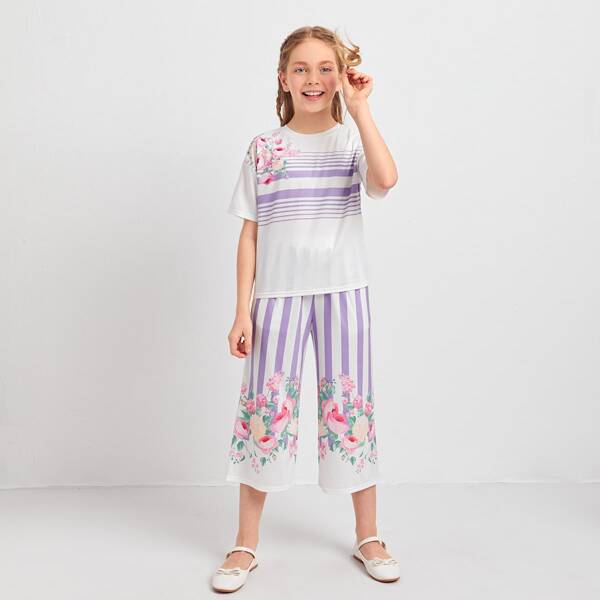 

Girls Floral and Striped Top & Capri Pants Set, Multicolor