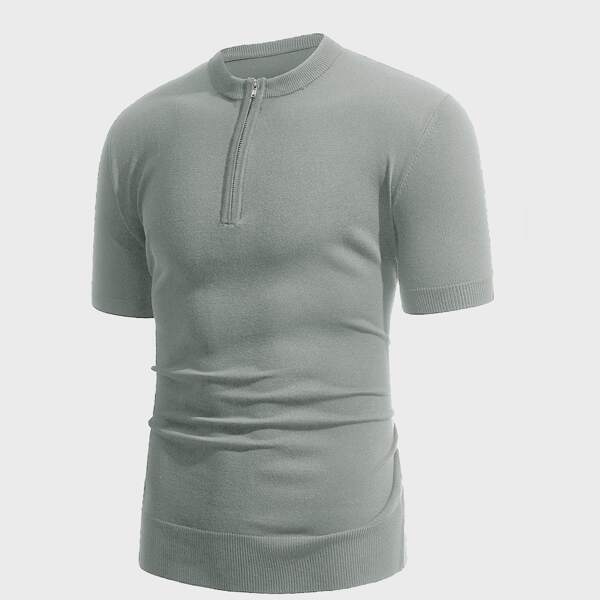

Men Half Zip Solid Knit Polo Shirt, Grey