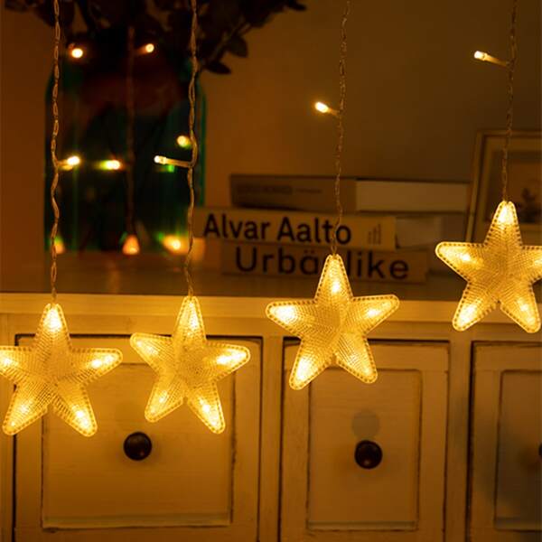

1pc 2.5m Star Pendant String Light, Yellow