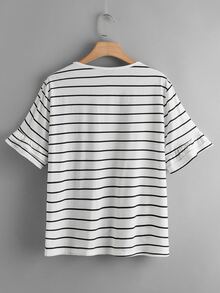 Plus Ruffle Cuff Striped Tee - Black and White - View 2