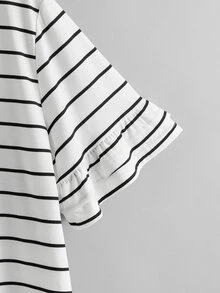 Plus Ruffle Cuff Striped Tee - Black and White - View 3