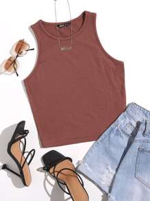 Muchica 素色短版背心上衣 - 紅木色 - 查看 1