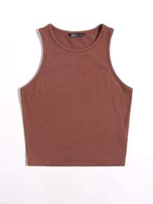 Muchica 素色短版背心上衣 - 紅木色 - 查看 3