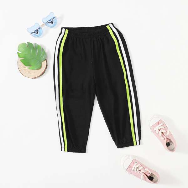 

Toddler Girls Striped Tape Side Pants, Black