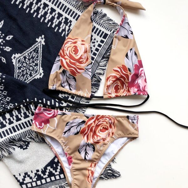 

Floral Crisscross Bikini Swimsuit, Multicolor