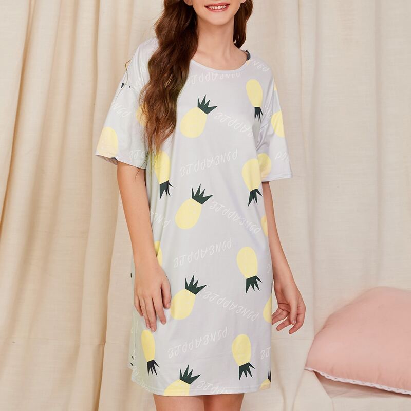 

Pineapple & Letter Graphic Nightdress, Light grey