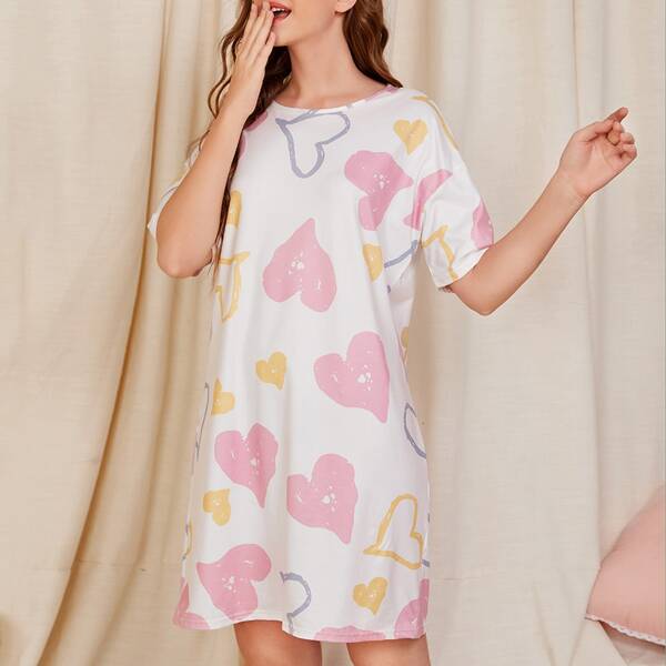 

Heart Print Nightdress, White