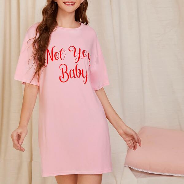 

Slogan Graphic Lounge Dress, Baby pink