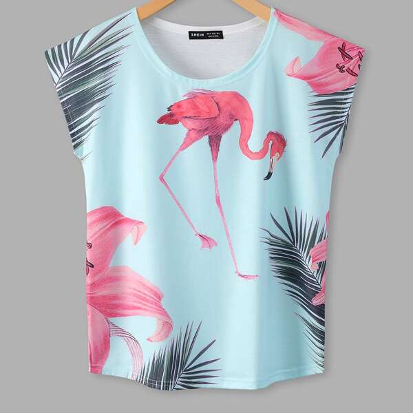 

Flamingo And Tropical Print Tee, Multicolor