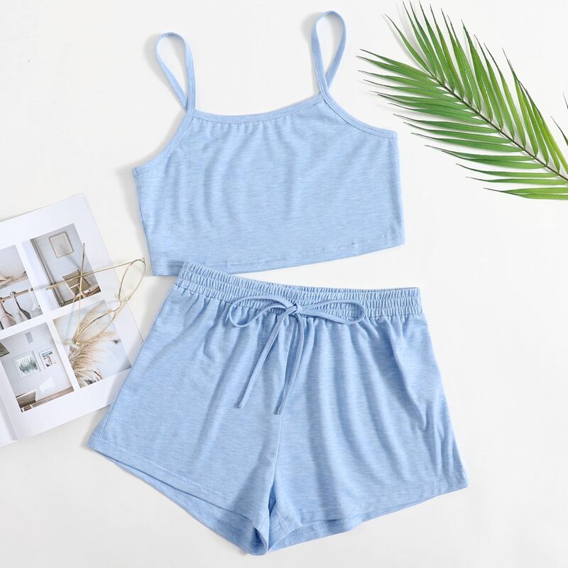 

Solid Knotted Cami Lounge Set, Baby blue