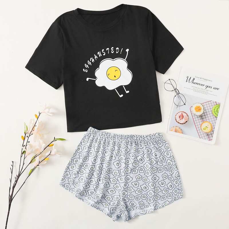 

Cartoon Graphic Pajama Set, Multicolor