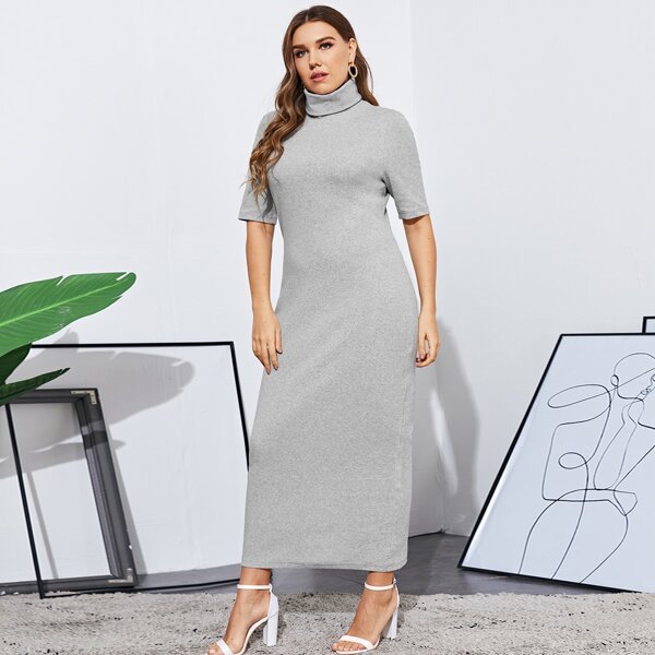 

Plus Turtle Neck Split Back Dress, Light grey