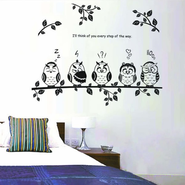 

Cartoon Owl Print Wall Sticker, Black