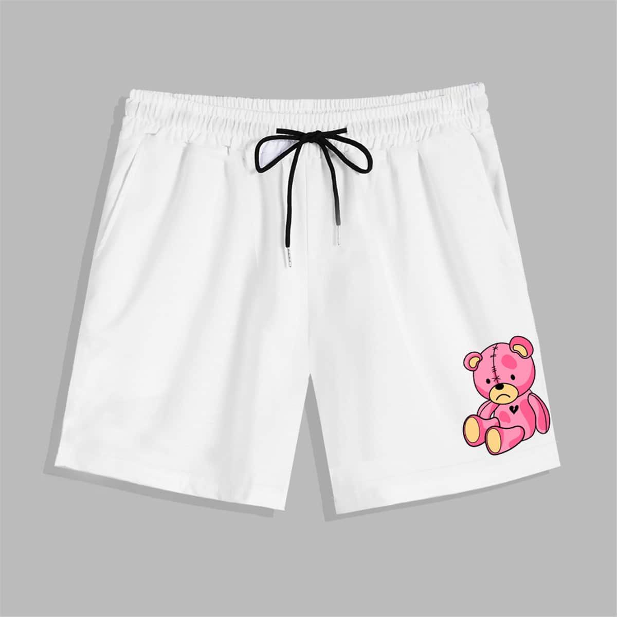

Guys Bear Graphic Drawstring Shorts, White