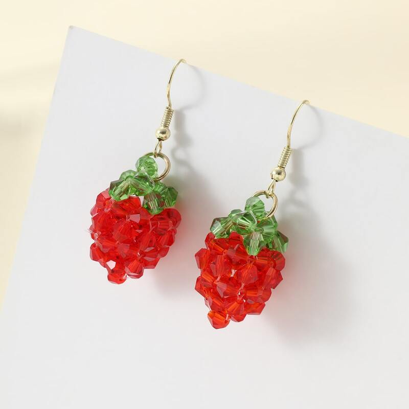 

Beaded Strawberry Drop Earrings, Red