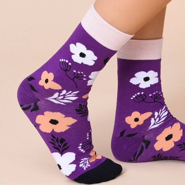 

Flower Pattern Socks, Purple