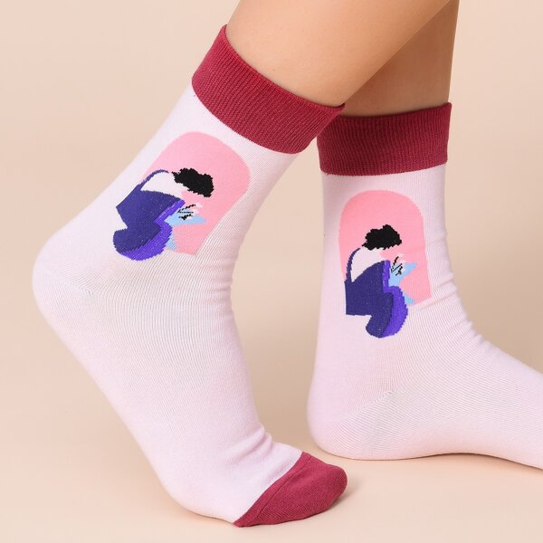 

Cartoon Graphic Socks, Pink