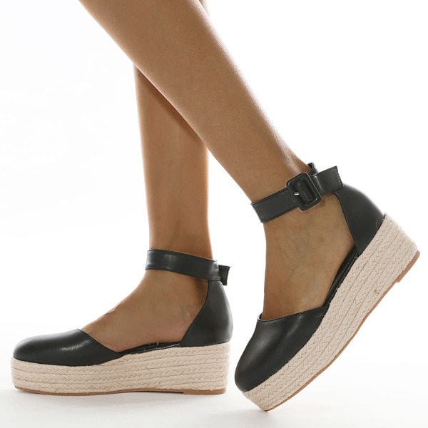 

Ankle Strap Espadrille Flatform Shoes, Black