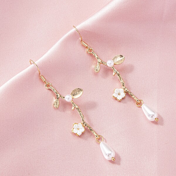 

Faux Pearl Flower Drop Earrings, Multicolor