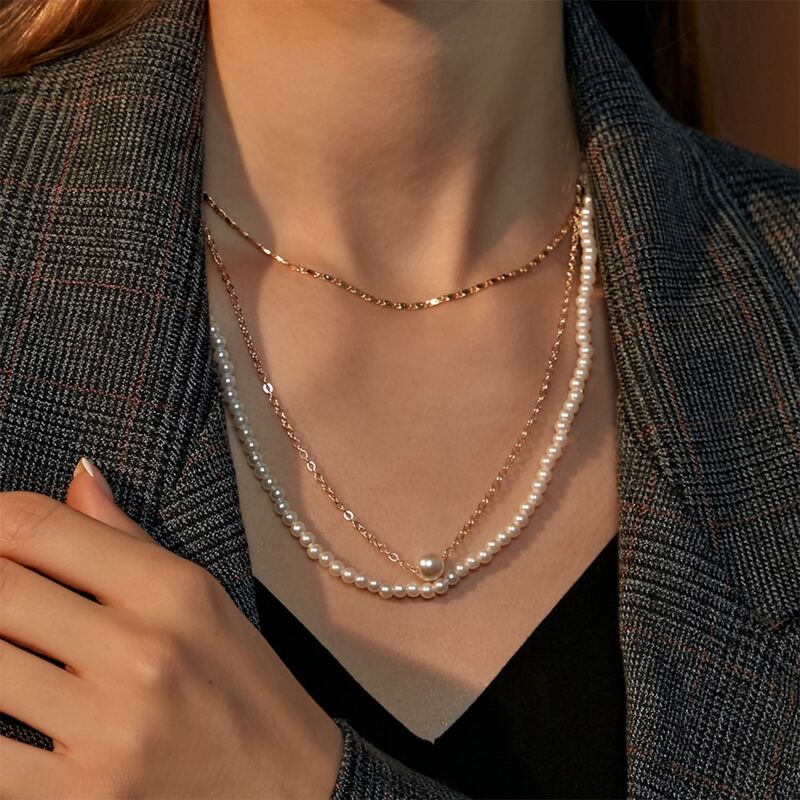 

Faux Pearl Layered Necklace, Multicolor